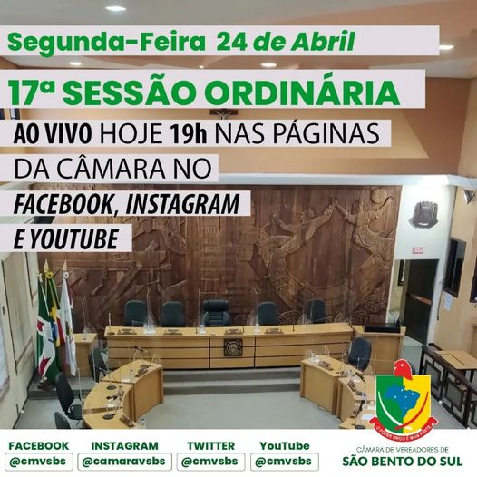 Acompanhe a 17ª Sessão Ordinária da Câmara Municipal.