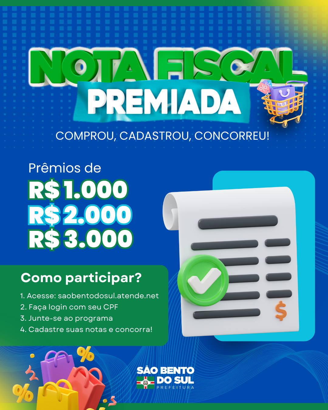 Nota Fiscal Premiada: concorra a prêmios em dinheiro comprando no comércio local