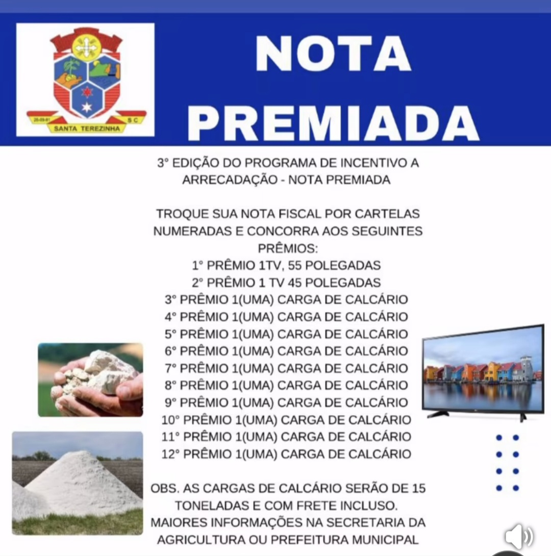 Administração Municipal de Santa Terezinha lança Programa Nota Premiada nesta sexta-feira