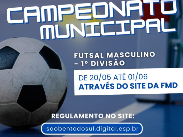 Abertas inscrições para o Campeonato Municipal de Futsal da 1ª Divisão e Veteranos 40+