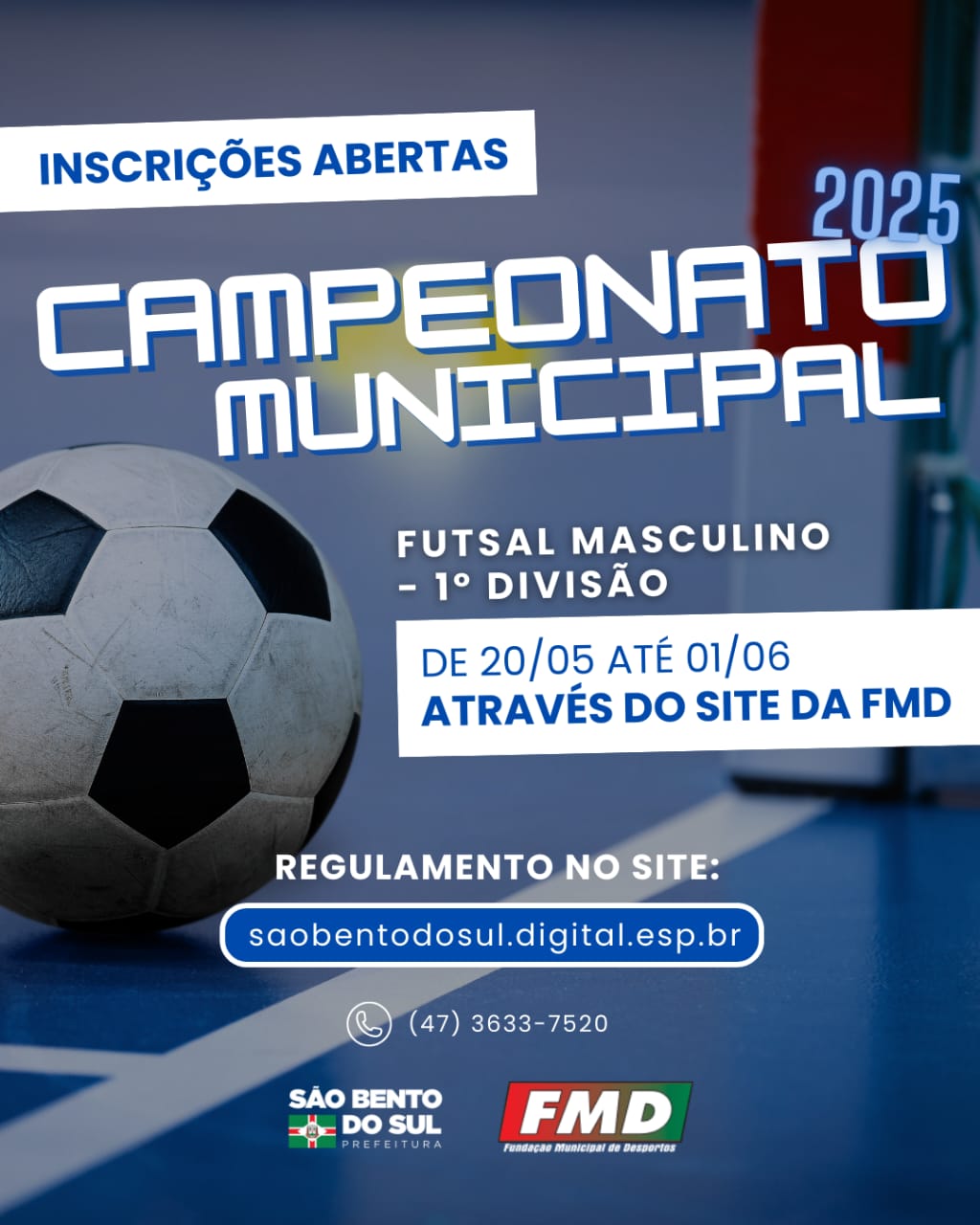 Abertas inscrições para o Campeonato Municipal de Futsal da 1ª Divisão e Veteranos 40+