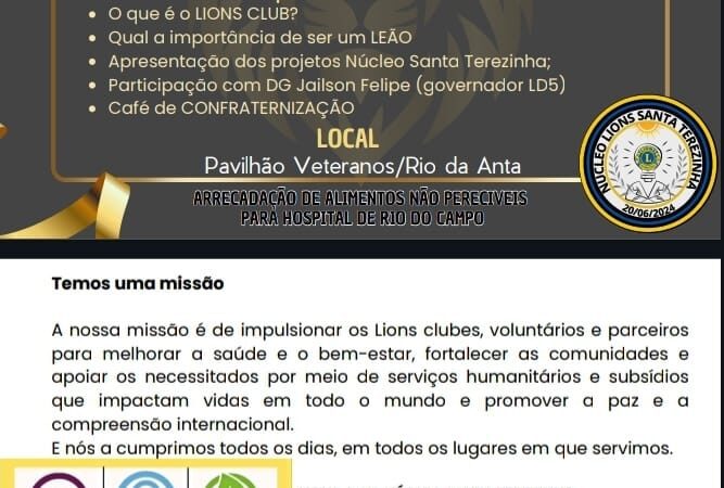 Santa Terezinha caminha para ter seu próprio Lions Clube