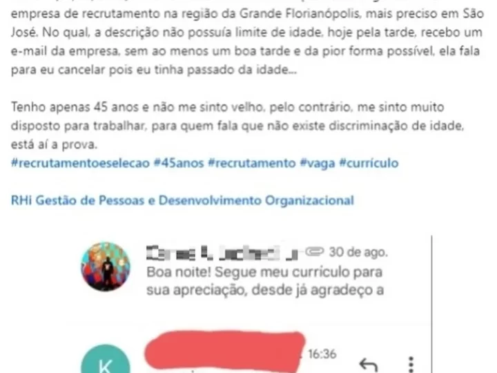 ‘Passou da idade kkk’: Empresa que discriminou candidato por causa da idade pagará indenização em SC