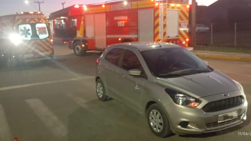 Acidente entre carro e bicicleta mobiliza bombeiros no Centro de Papanduva