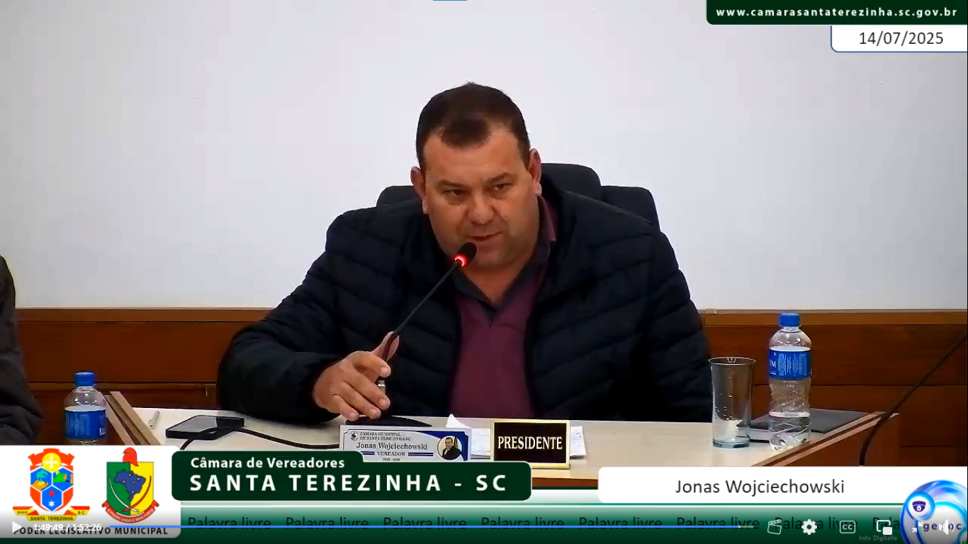 Presidente da Câmara de Santa Terezinha defende imparcialidade e elogia investimentos do deputado Oscar Gutz