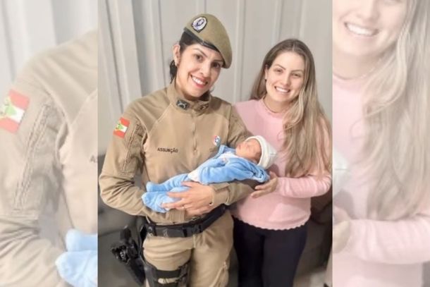 Policial se reencontra com bebê salvo de engasgamento em Porto União