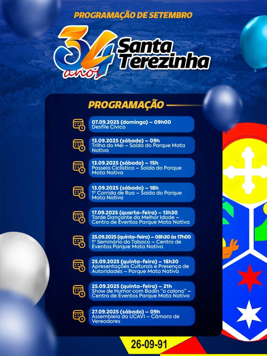 Santa Terezinha celebra 34 anos com programação especial durante o mês de setembro