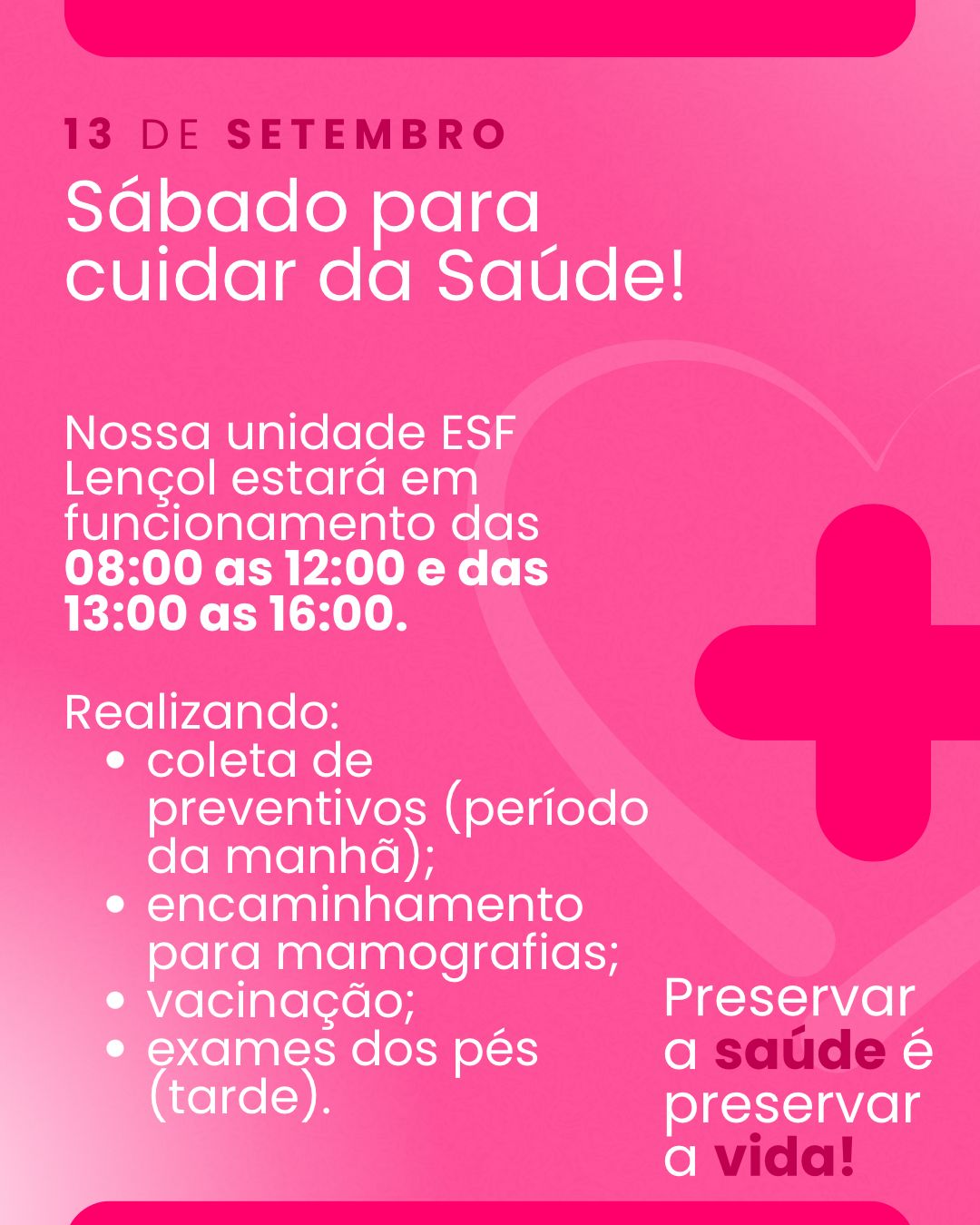 ESF Lençol promove neste sábado um dia especial de cuidado com as mulheres