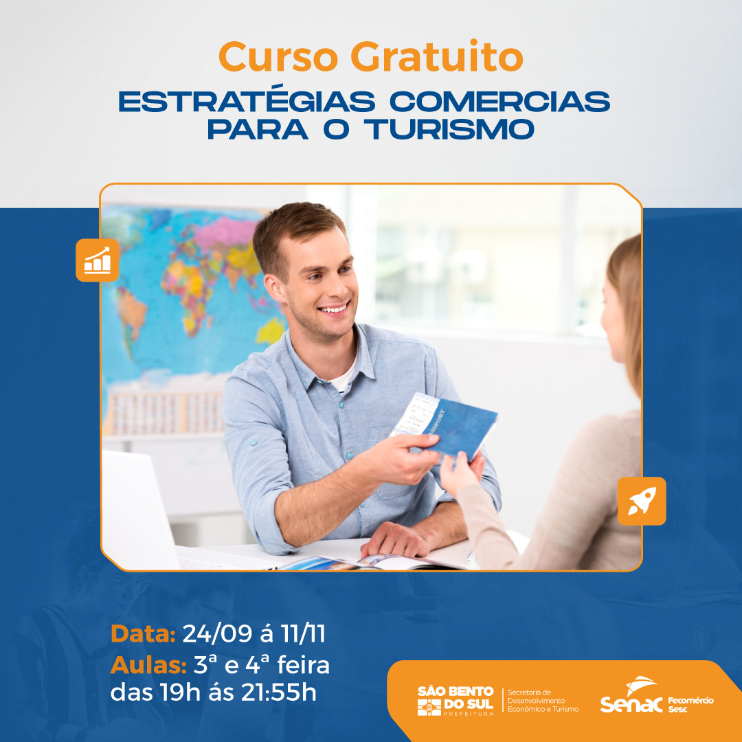 Curso gratuito de Estratégias Comerciais para o Turismo é ofertado em São Bento do Sul
