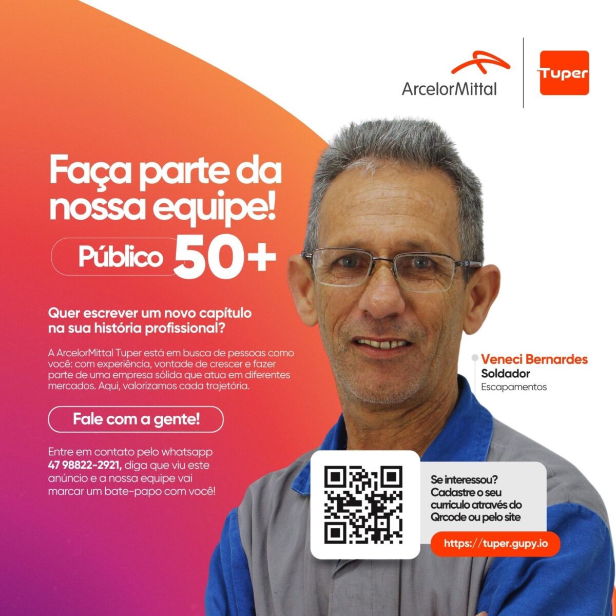 Unidade Tuper da ArcelorMittal lança campanha de contratação voltada para profissionais 50+