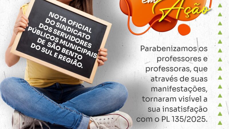 NOTA OFICIAL DO SINDICATO DOS SERVIDORES PÚBLICOS MUNICIPAIS DE SÃO BENTO DO SUL E REGIÃO