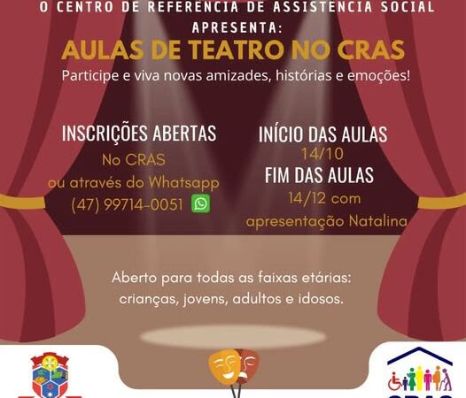 CRAS de Santa Terezinha abre inscrições para Aulas de Teatro