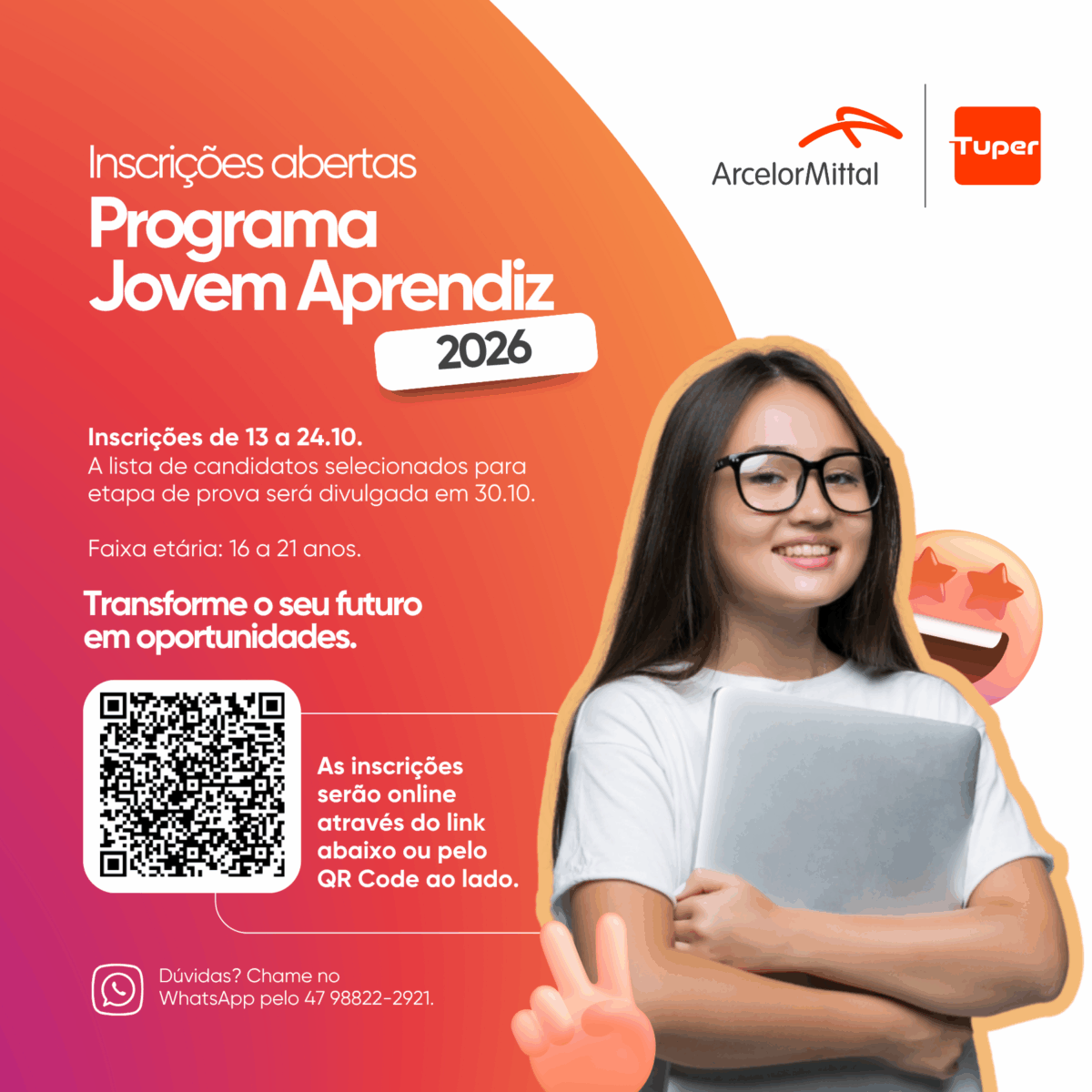 Unidade Tuper da ArcelorMittal abre inscrições para o Programa Jovem Aprendiz 2026