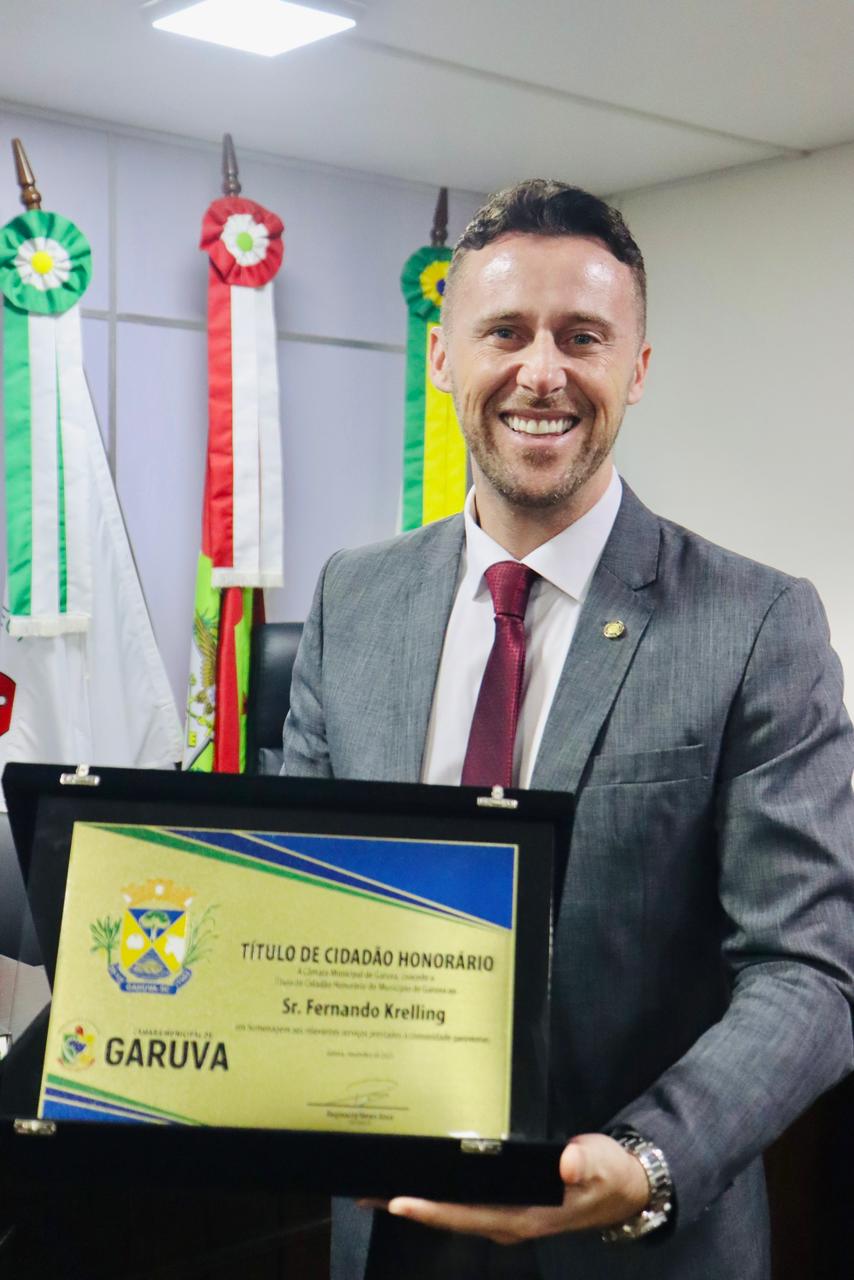 Deputado Fernando Krelling recebe título de Cidadão Honorário de Garuva