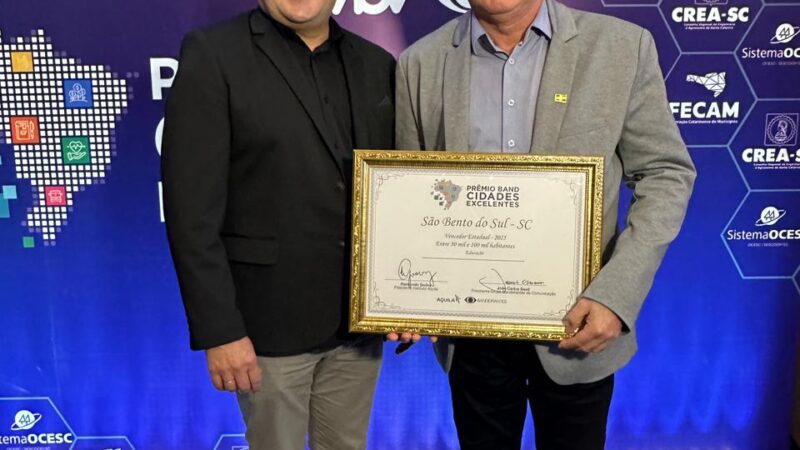 São Bento do Sul é bicampeã estadual em Educação no Prêmio Band Cidades Excelentes 2025