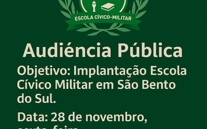 São Bento do Sul discute implantação de Escola Cívico-Militar em audiência pública nesta sexta-feira