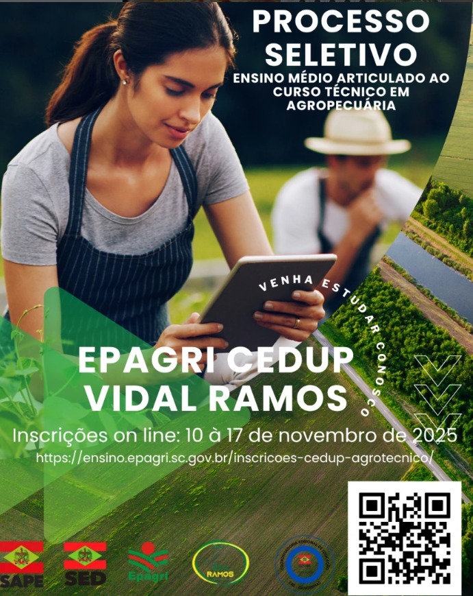 CEDUP Vidal Ramos oferece curso Técnico em Agropecuária para estudantes que ingressam no Ensino Médio em 2026