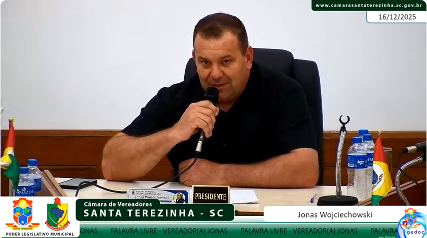 Jonas Wojciechowski se despede da presidência da Câmara de Santa Terezinha destacando união, avanços e economia de recursos