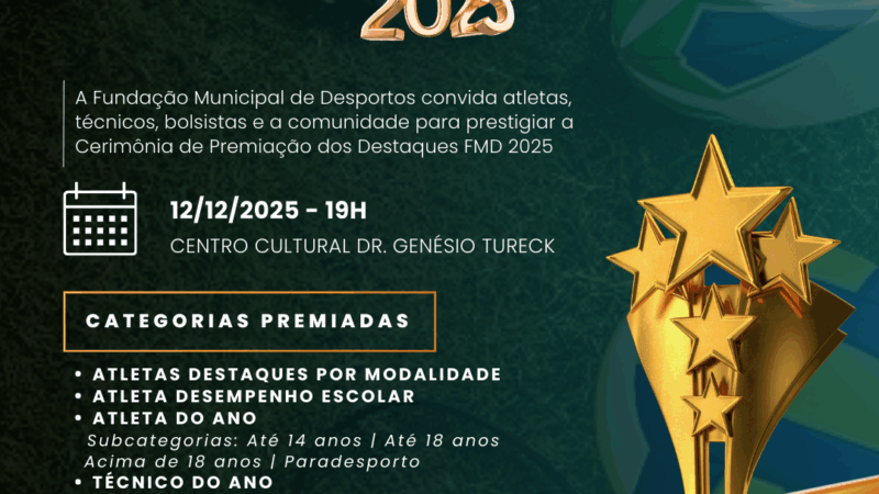 Prêmio Destaques Esportivos 2025 da FMD será realizado no dia 12 de dezembro em São Bento do Sul