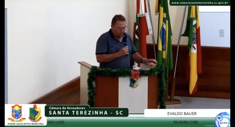 Vereador Evaldo Bauer manifesta condolências e destaca reivindicações de moradores durante sessão da Câmara de Santa Terezinha