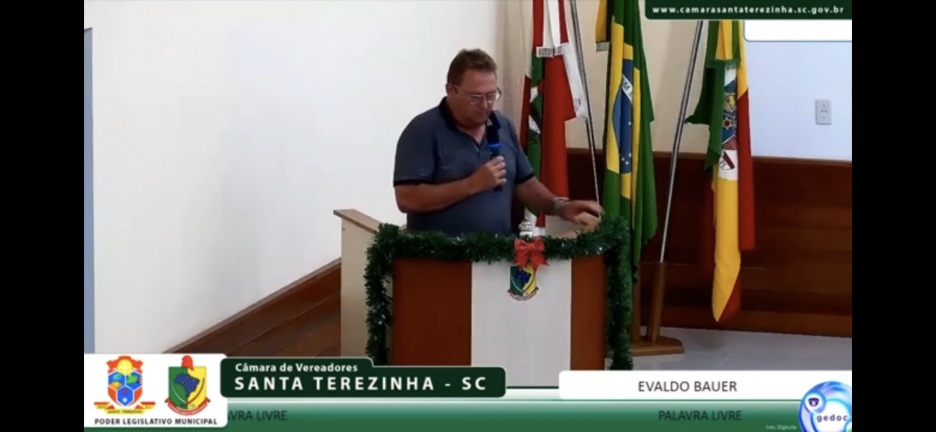 Vereador Evaldo Bauer manifesta condolências e destaca reivindicações de moradores durante sessão da Câmara de Santa Terezinha