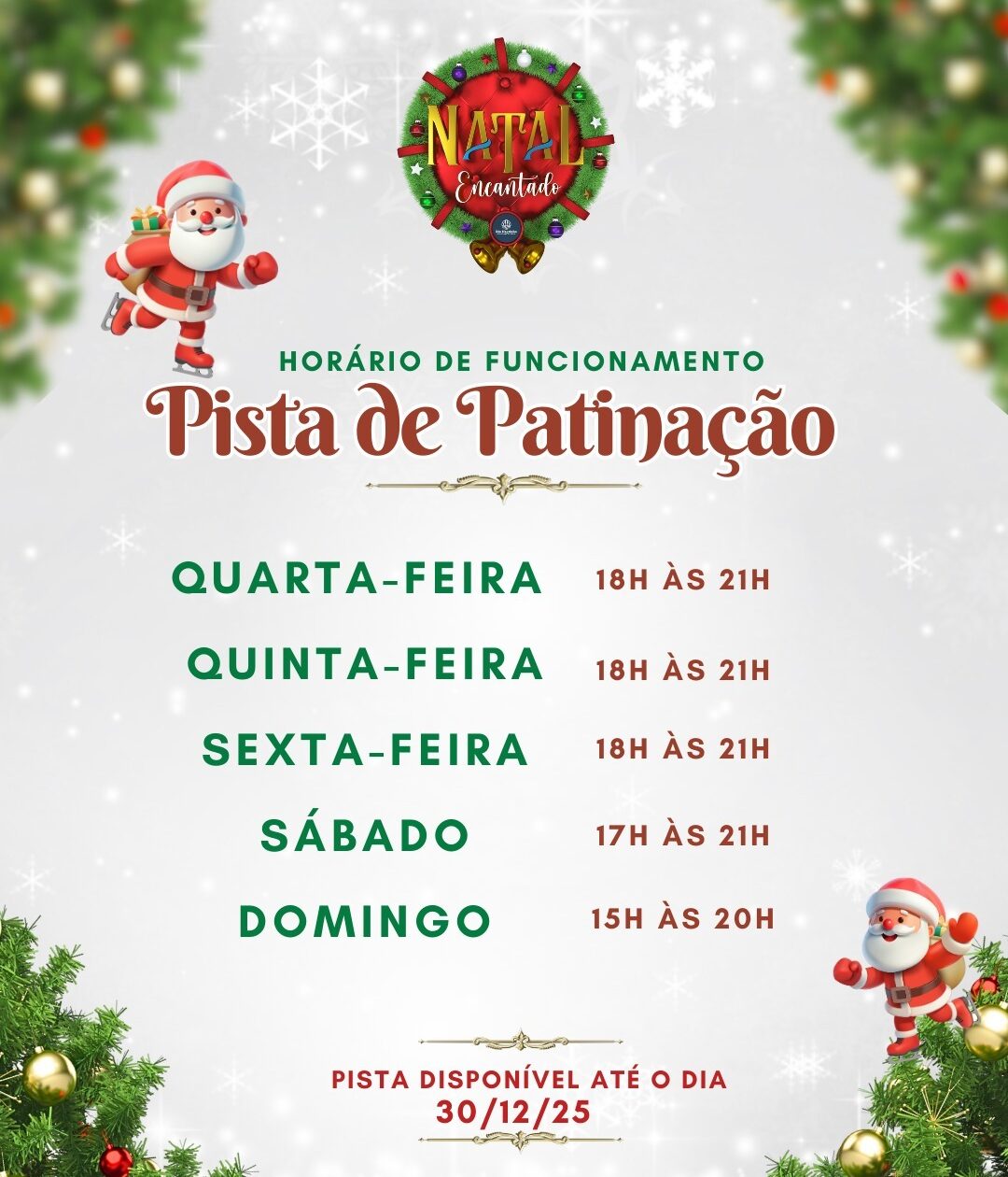 Pista de patinação do Natal Encantado é atração gratuita no Pavilhão dos Imigrantes em Rio Negrinho