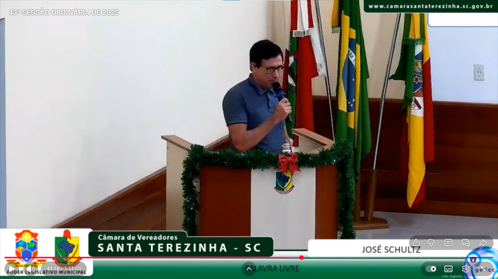 Câmara de Santa Terezinha: Vereador Pascoal Schultz lamenta falecimento de moradora e destaca desafios da segurança pública e demandas do setor agrícola