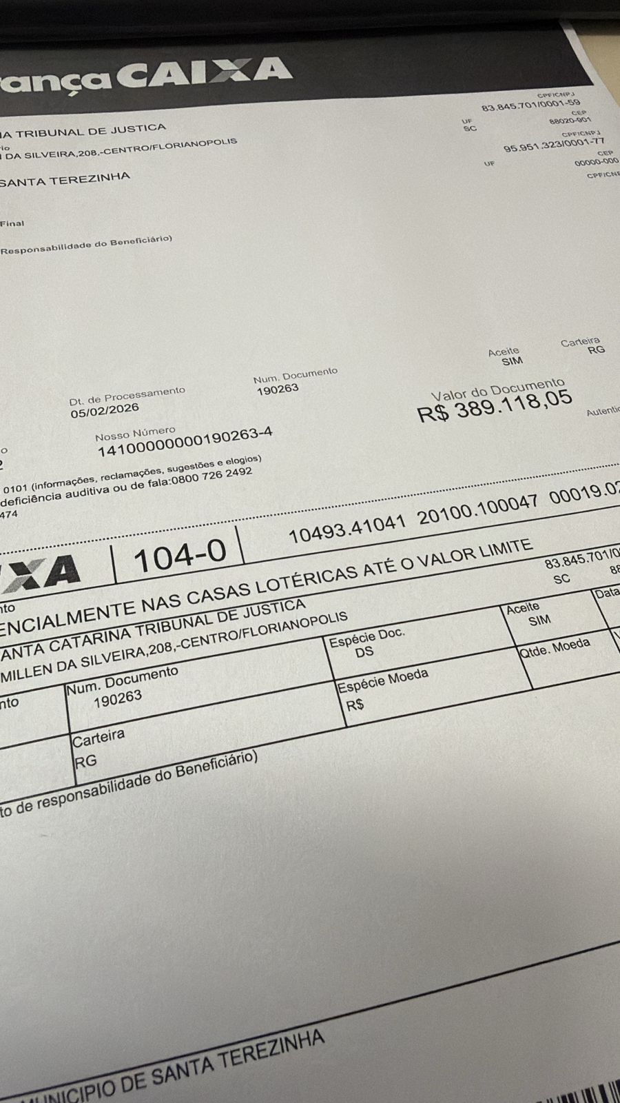 Município de Santa Terezinha mantém em dia pagamento de precatórios