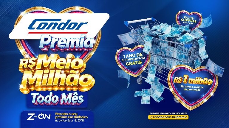 Condor premia com meio milhão um cliente por mês durante um ano e 1 milhão no último sorteio