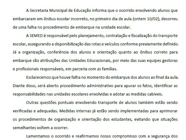 NOTA DE ESCLARECIMENTO – TRANSPORTE ESCOLAR