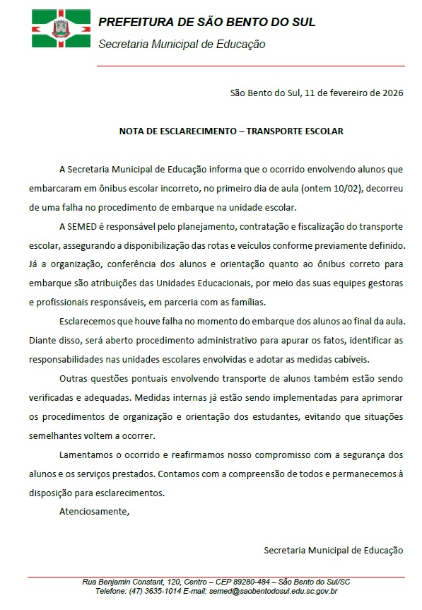 NOTA DE ESCLARECIMENTO – TRANSPORTE ESCOLAR