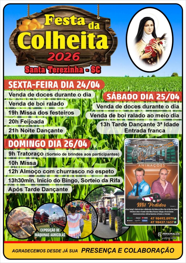 Santa Terezinha promove Festa da Colheita 2026 com programação diversificada