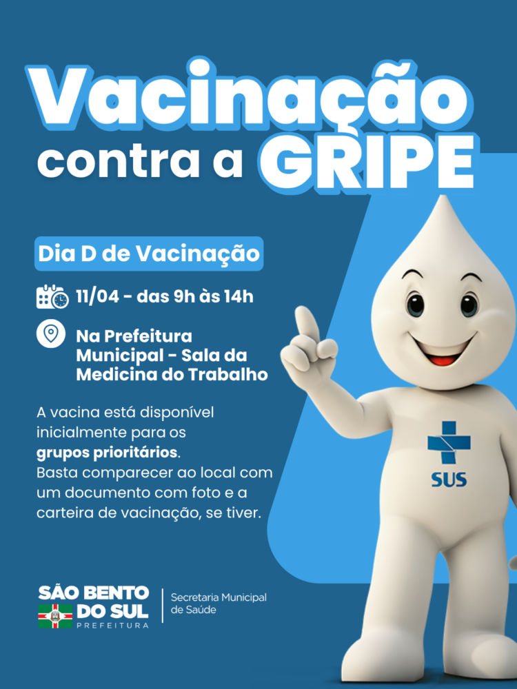 A Prefeitura de São Bento do Sul, por meio da Secretaria de Saúde, promove neste sábado (11) uma campanha de vacinação voltada aos grupos prioritários.