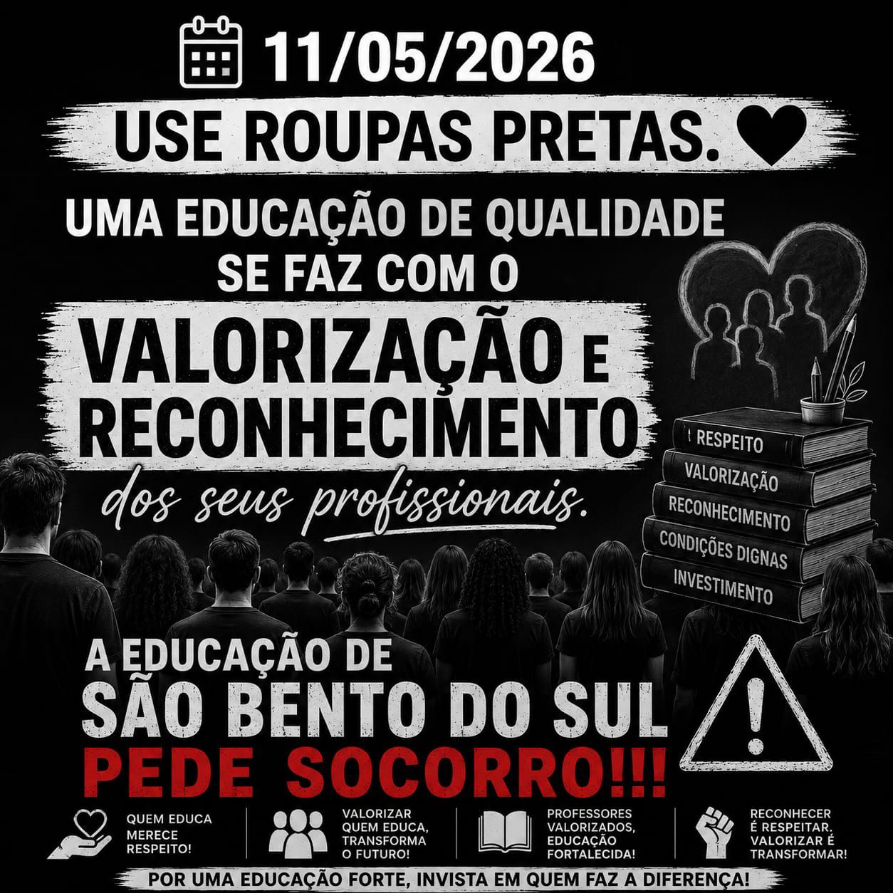 “Use roupas pretas”: educação de São Bento do Sul organiza ato de protesto