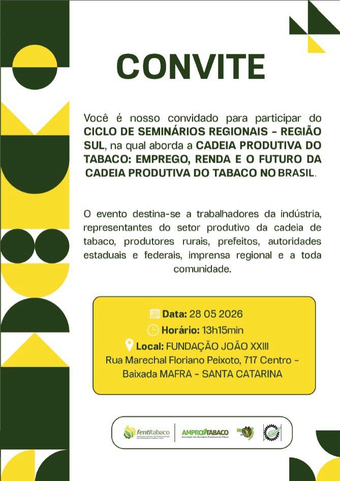 Setor do tabaco promove seminário regional em Mafra para defender cadeia produtiva no Sul do Brasil