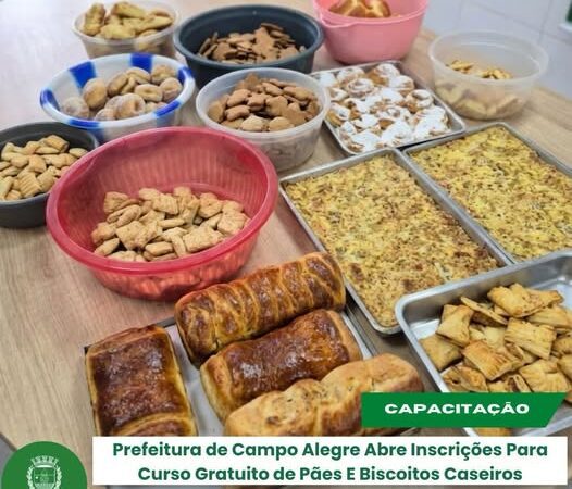 Prefeitura de Campo Alegre abre inscrições para curso gratuito de Pães e Biscoitos Caseiros