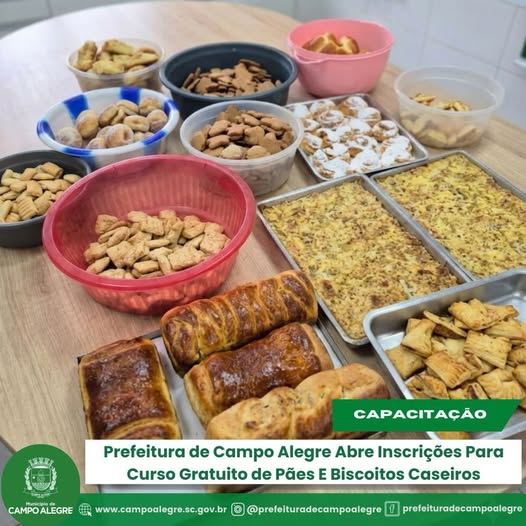 Prefeitura de Campo Alegre abre inscrições para curso gratuito de Pães e Biscoitos Caseiros