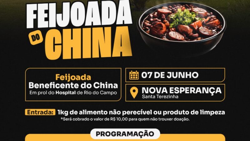 Feijoada Beneficente do China será realizada em junho em Nova Esperança, em Santa Terezinha