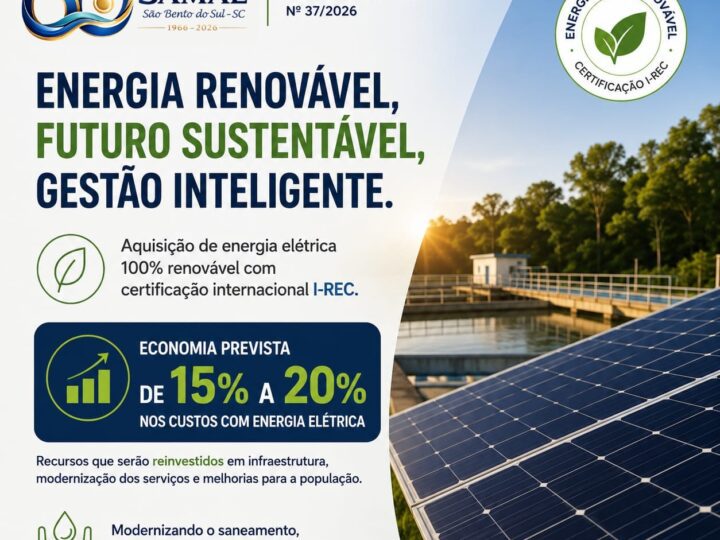 Samae de São Bento do Sul investe em energia renovável e prevê economia de até 20% nos custos com energia elétrica
