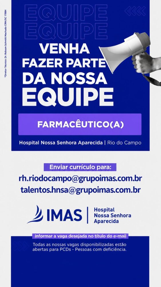 Hospital Nossa Senhora Aparecida abre vaga para farmacêutico(a) em Rio do Campo