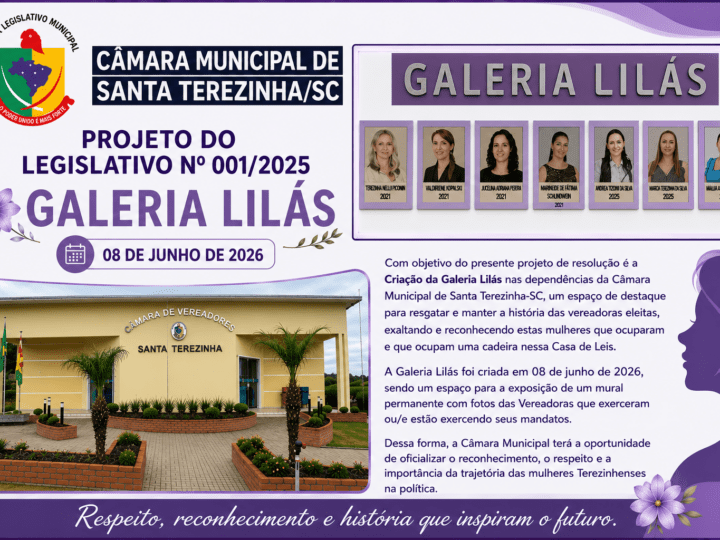 Galeria Lilás é inaugurada em Santa Terezinha e homenageia mulheres que fizeram história no Legislativo