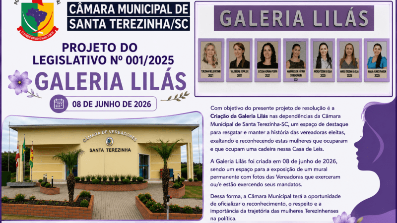 Galeria Lilás é inaugurada em Santa Terezinha e homenageia mulheres que fizeram história no Legislativo