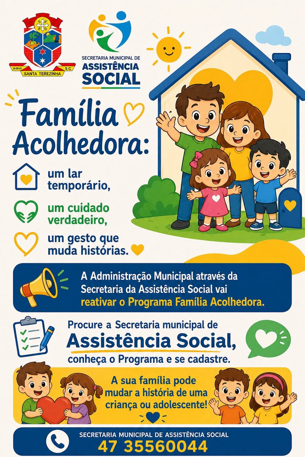 Santa Terezinha reativa Programa Família Acolhedora e busca famílias voluntárias