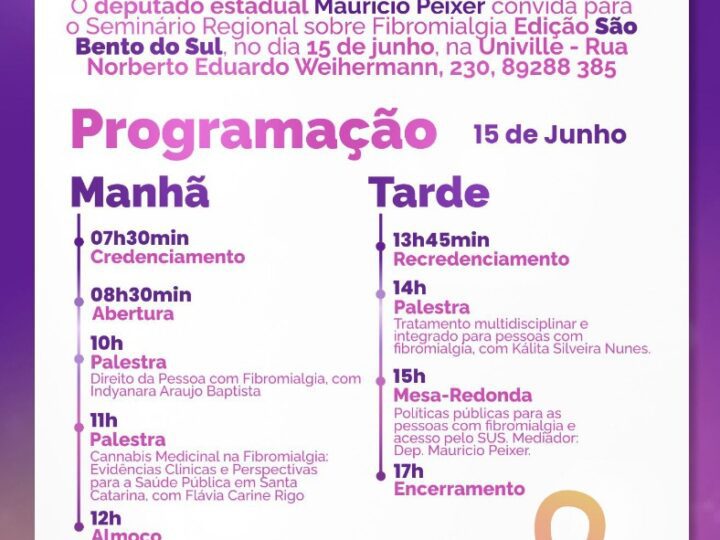 Seminário Regional sobre Fibromialgia será realizado em São Bento do Sul no dia 15 de junho
