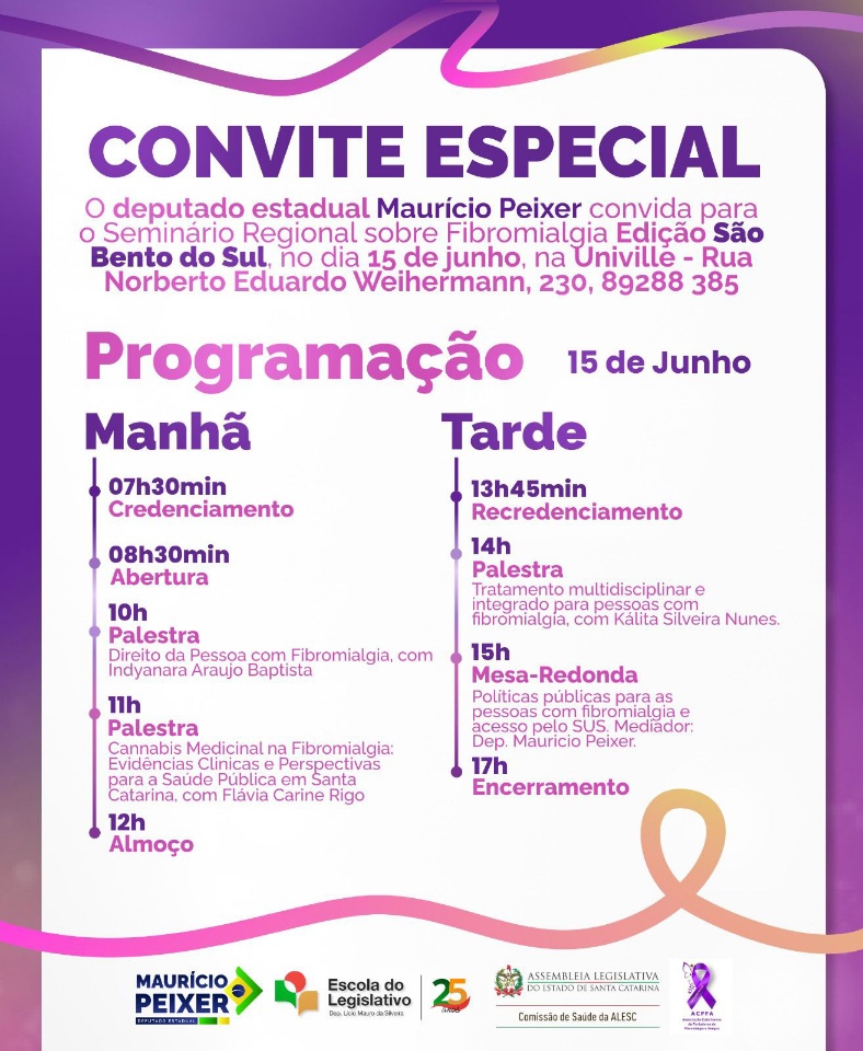 Seminário Regional sobre Fibromialgia será realizado em São Bento do Sul no dia 15 de junho