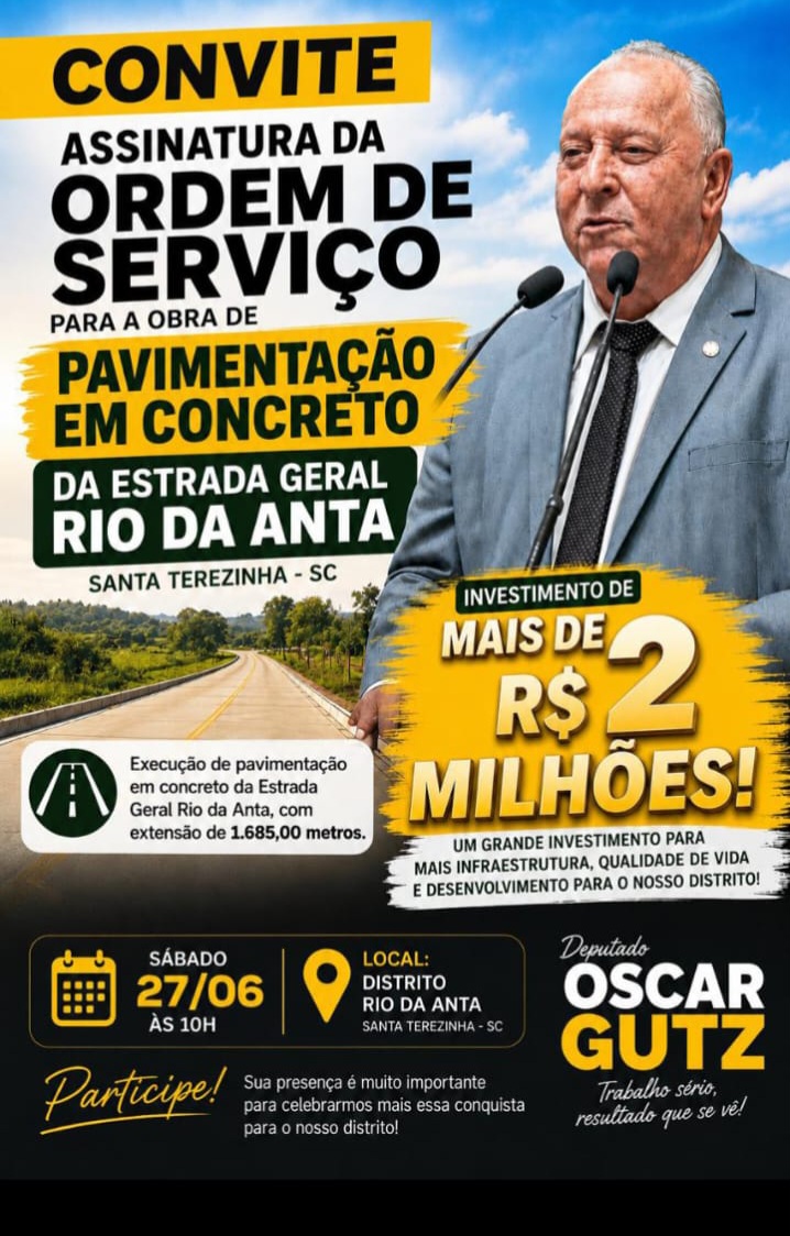 Mais de R$ 2 milhões serão investidos na pavimentação da Estrada Geral Rio da Anta em Santa Terezinha