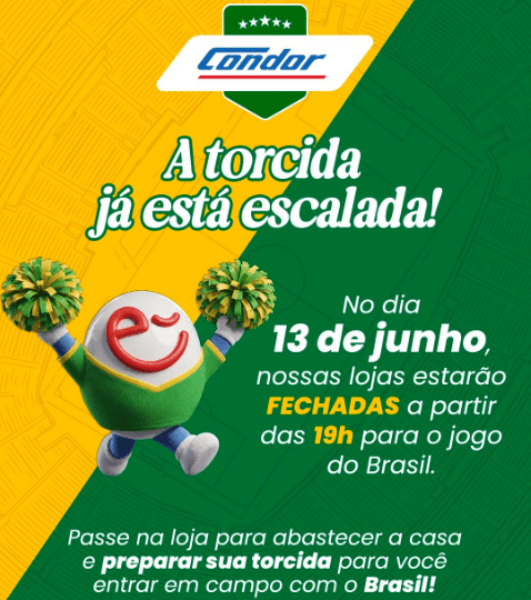 Condor fecha lojas para estreia do Brasil na Copa