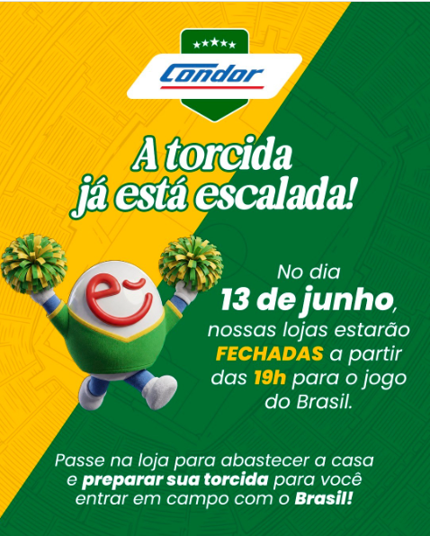 Condor fecha lojas para estreia do Brasil na Copa