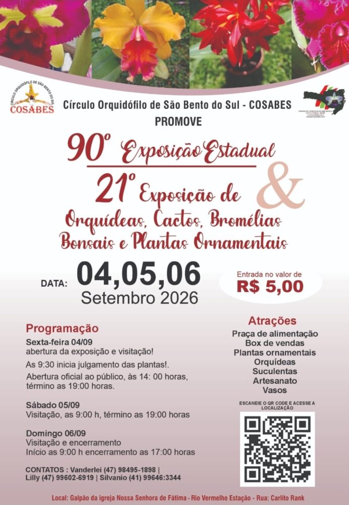 São Bento do Sul recebe 90ª Exposição Estadual de Orquídeas e 21ª Exposição de Orquídeas, Cactos e Bromélias