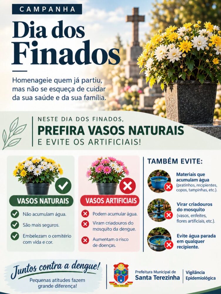 Dia de Finados: Prefeitura de Santa Terezinha orienta sobre prevenção à dengue nos cemitérios